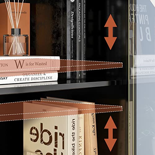 Didugo Storage Cabinet With 3-Tier Shelves & Iron-Framed Glass Doors, Bookcase Display Cabinet With Drawer, Pop-Up Design, For Living Room Hallway Black (31.5”W X 13.8”D X 70.9”H) #TOP4