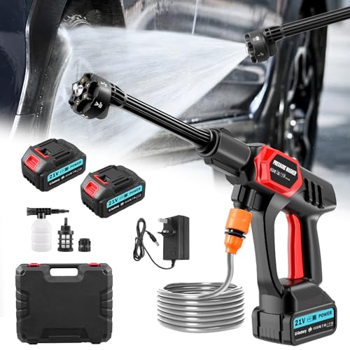 Cordless Pressure Washer,6 in 1 Adjustable Nozzle Portable Pressure washer,21V 45 Bar/1160 PSI Cordless Jet Wash with 5M Hose,Battery Pressure Washer with 2x3.0Ah Battery for Car Floor Garden Cleaning