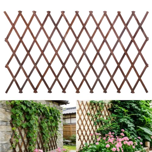 Expandable Garden Trellis, 38' x 89' Large Wooden Lattice Fence Wall Panel Lattice Trellis for...