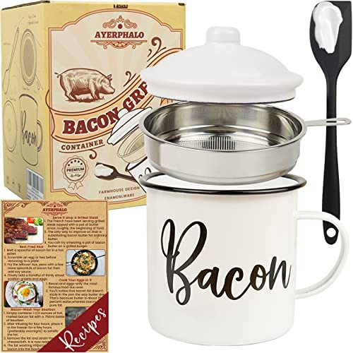 Comparison: Best Bacon Grease Container 8 Bacon Grease Container with Strainer - With Food-Grade Silicone Spatula , 46oz Large Enamel Rustic Farmhouse Fat Container , Keeper , Recipes , Dishwasher Safe