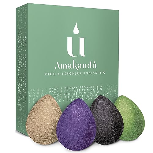 Esponjas faciales-Esponjas desmaquillantes orgánicas de Konjac- Esponjas faciales reutilizables – Pack 4 espojas - Limpieza y Exfoliación Suave del Rostro