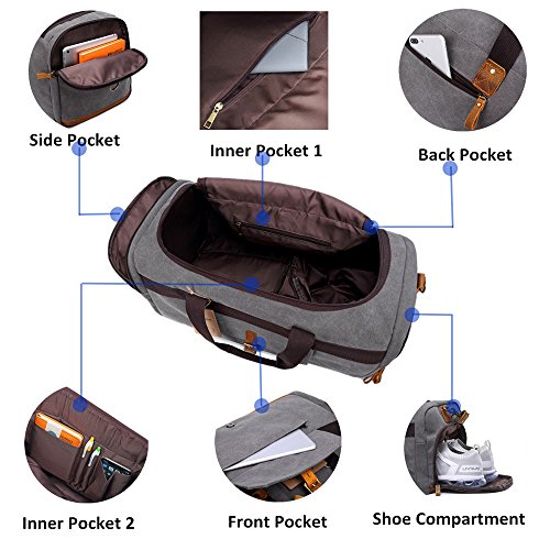 Weekender Overnight Duffel Bag with Shoes Compartment for Women Men Canvas Weekend Travel Tote Carry On Bag