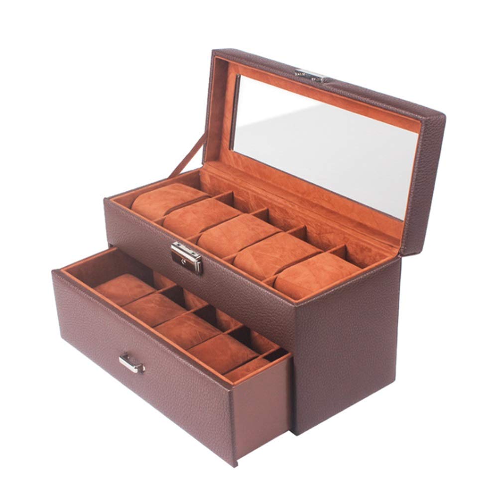 Scatole per Orologi Scatola porta orologi in legno marrone, scatola da 10 pezzi, decorativa banco per il Compleanno di Natale