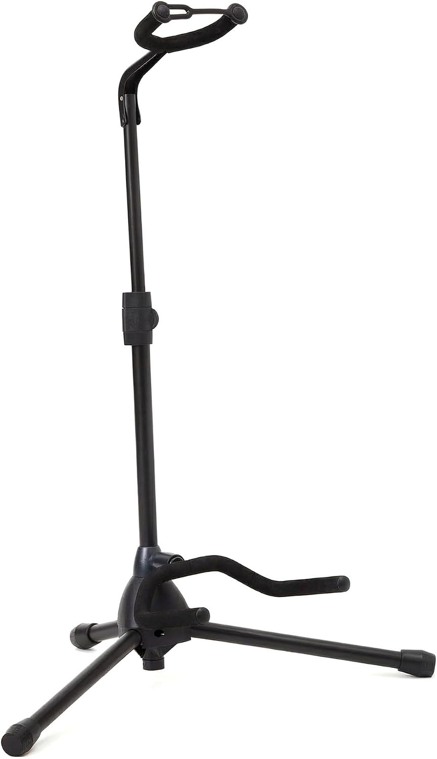 Guitar Stand, Height Adjustable & Foldable Tripod Design with Padded Neck and Yoke, Secure Support for Acoustic, Electric, Bass Guitars and Banjos (Black)