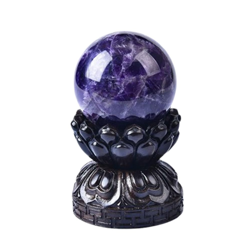 ICXLPMC Amethyst Crystal Ball Crystals Sphere Gemstone Specimenwith Wooden Stand for, Feng Shui, Home Decor,8cm/3.1in