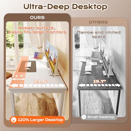 Image of Huuger 48 x 24 inch Desk with Power Outlets & USB-C, Deeper & Thicker Desktop, Robust Metal Tubes, Computer Desk, Heavy Duty Office Desk, Work Gaming Desk for Home Office, White