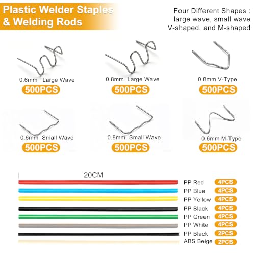 Image of weideer 3028PCS Plastic Welding Staples,Plastic Welder Staples & Welding Rods,8 Types, Auto Bumper Repair Kit,Hot Staples with Portable Toolbox for Car, DIYers,Toy