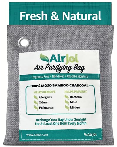 Airjoi Bamboo Charcoal Air Purifying Bag (Single Unit), Activated Charcoal Odor Absorber, Natural Air Freshener Removes Odor And Moisture, Odor Eliminator For Car, Closet, Bathroom, Pets, Shoes #TOP19