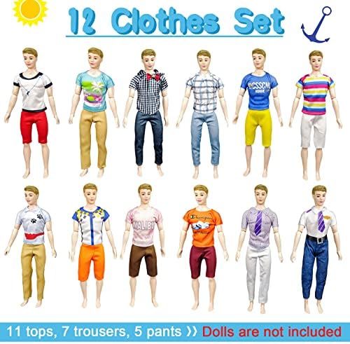 51 Pcs Clothes and Accessories for Ken Doll, 11 Casual Tops 7 Trousers 5 Pants for Boy Doll Shoes Sunglasses Swimming Ring Toy Dogs Hangers Xmas Gift for 12 Inch Boy Dolls(Doll Not Included)
