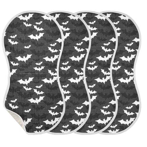 Image of JHKKU Muslin Burp Cloths for Baby Boys and Girls - 4-Pack Ultra Absorbent Halloween Bats Muslin Washcloths, Newborn Towel, Milk Spit Up Rags, Burp Cloth Bib for Unisex, 22 x 11 Inch