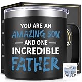 Lifecapido Fathers Day Gift for Son, Amazing Son and Incredible Father 14oz Insulated Coffee Mug With Card, Father’s Day Birthday Gifts, Black