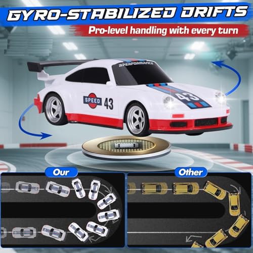 Image of Bestie toys Mini RC Drift Car with Gyro, 1 /43 Scale Remote Control Car High Speed Racing Micro Small with Full Proportional RTR 2.4GHz Remote 2 Tire Sets 8 Cones (Porshe 911 White)