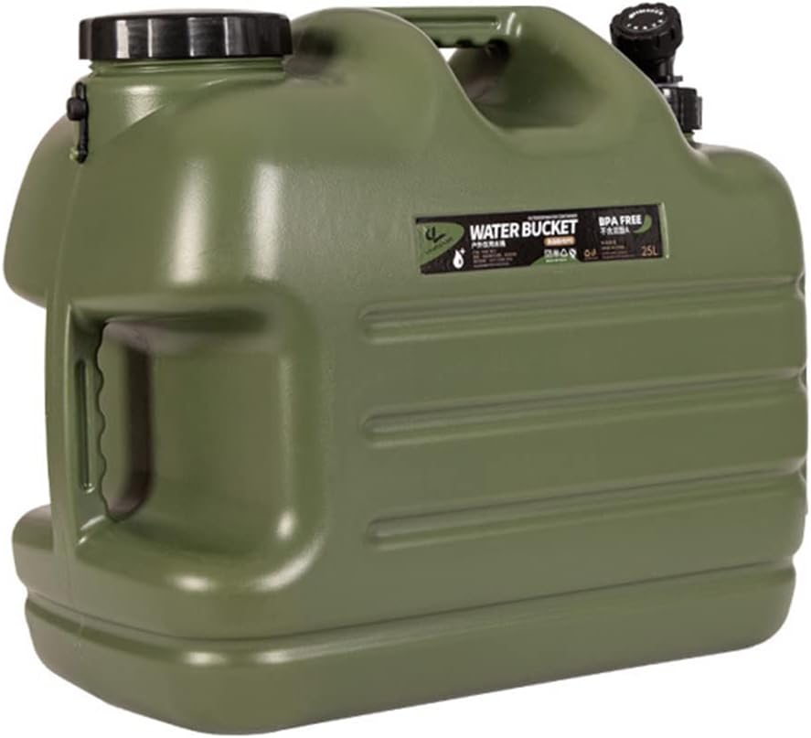 DESERT & FOX Water Container with Spigot 2.6/4.8/6.6Gal PE Water Storage Carrier Portable Green Bucket for Camping Hiking Picnic BBQ(Green 6.6Gal)