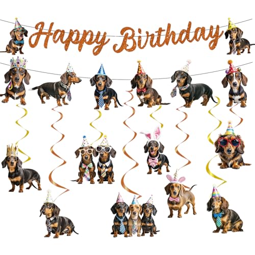 Image of 10Pcs Dachshund Birthday Party Decorations Weiner Dog Banner with Hanging Swirls Decor Dachshund Dog Party Supplies Puppy Bday Decoration