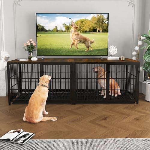 BingoPaw Hundekäfig Möbel XXL Hundeschrank: Hundebox XXL für Große Hunde 120cm, Modern Hundehaus TV Schrank Hundekiste mit Holz Beistelltisch und herausnehmbar Tablett, 120×77×81.5cm Schwarz