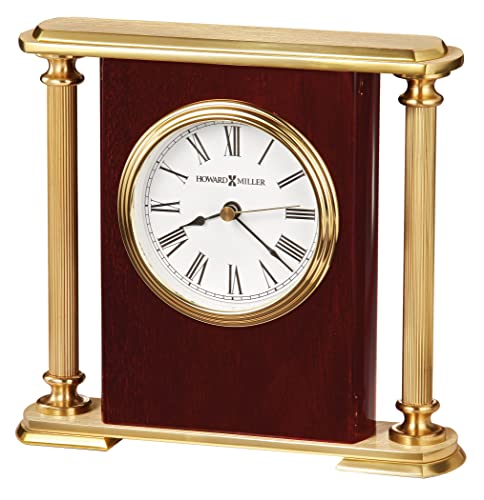 Howard Miller Rosewood Encore Bracket Tabletop Clock – Fluted Brass Columns, High-Gloss Wood Panel, Quartz Battery Operated, Home & Office Decor