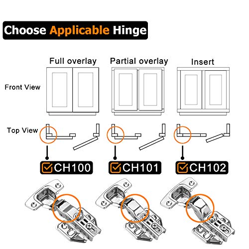 Jqk Cabinet Hinges, 100 Degree Soft Closing Full Overlay Door Hinge For Frameless Cabinets, Stainless Steel Nickel Plated Finish, 4 Pack, Ch100-P4 #TOP2