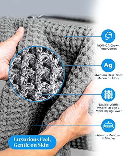 Sutera ST-SB518401-01 Silverthread Waffle Towel California - Grown Pima Cotton, Quick Drying, Ultra Soft, Lightweight And Absorbent - Waffle Weave Design - Luxury Towel thumb #4