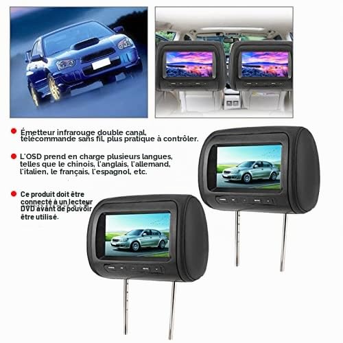 KIMISS Car Player, 2pcs 7 in - Appui-tête réglable sans Fil, Lecteur vidéo LCD, Affichage USB MP5, Noir