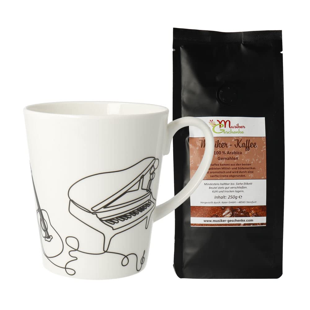 Geschenkset für Musiker - Tasse Lineart und Kaffee (mit Musiker-Kaffee gemahlen)