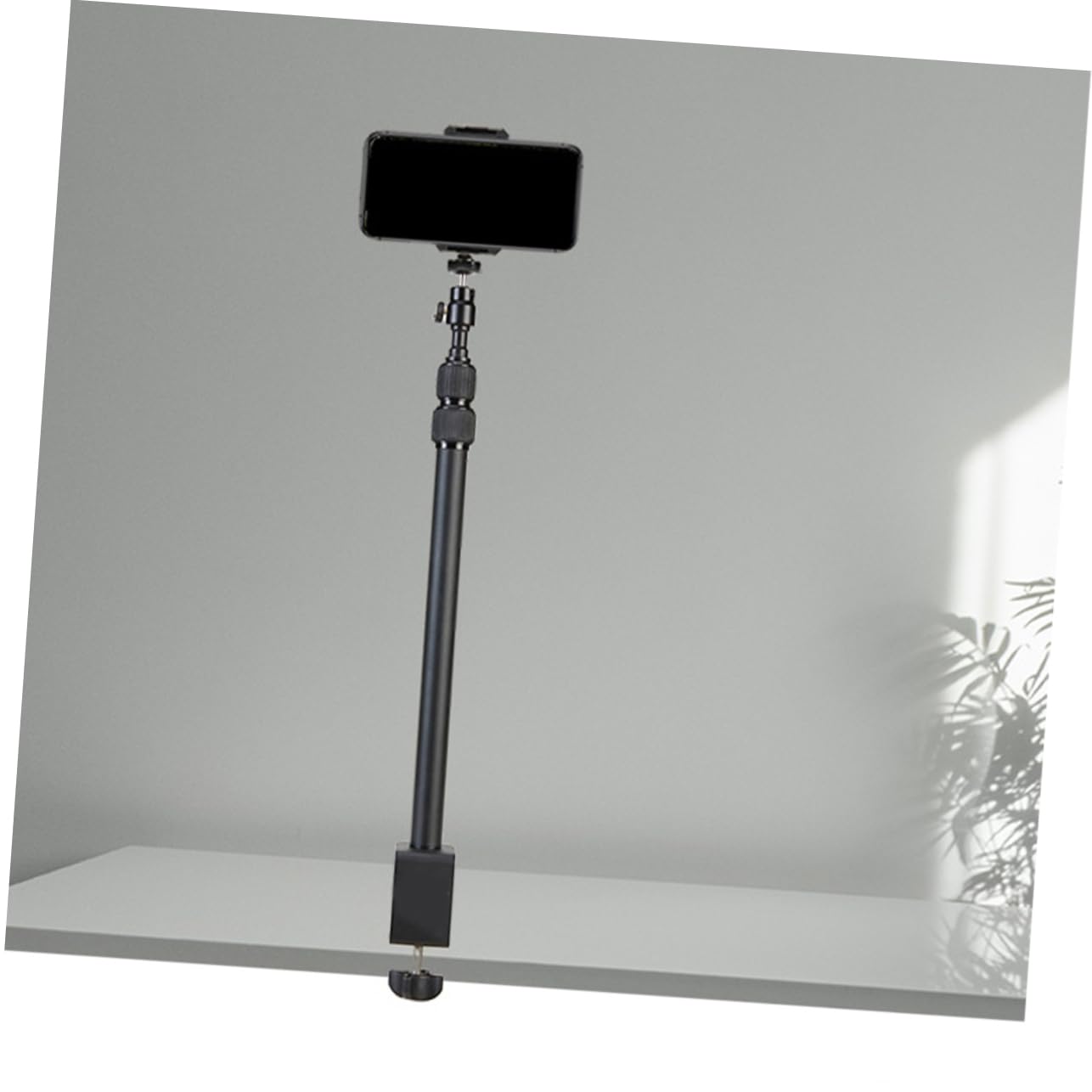 NUOBESTY Supporto da Scrivania per Camera Filettatura 1/4 in Alluminio Nero | Snodo Sferico, Asta Telescopica 38, 5-93, 5cm, Rotazione 360°, per Proiettore e Anello Luminoso