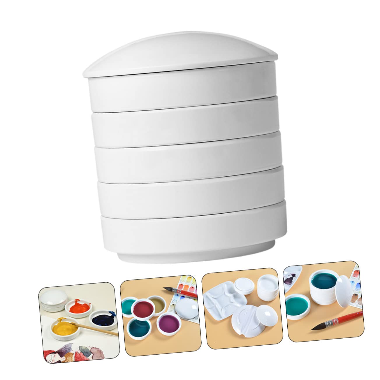 Gatuida Assiette Ceramique A Peindre Couvercle, Soucoupe à Encre en Céramique à 5 Couches, Facile à Nettoyer pour Mélange de Couleurs et Aquarelle