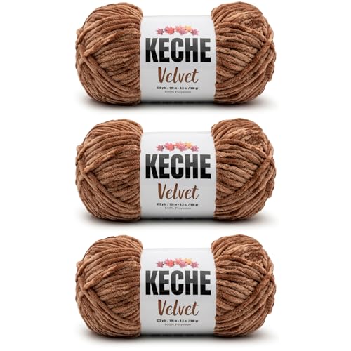 Image of Keche Velvet Yarn for Crocheting, Soft Chenille Bulky Baby Blanket Amigurumi Yarn 3x100 gr (3x132 yds) (3- Skeins) - Latte