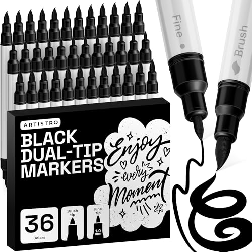 Image of ARTISTRO 36 Black Acrylic Paint Markers - Paint Pens for Drawing - For Fabric, Rock, Glass, Wood, Molds - Arts & Crafts Gift for Adults, Teens, Kids, Classroom Must Haves & School Supplies