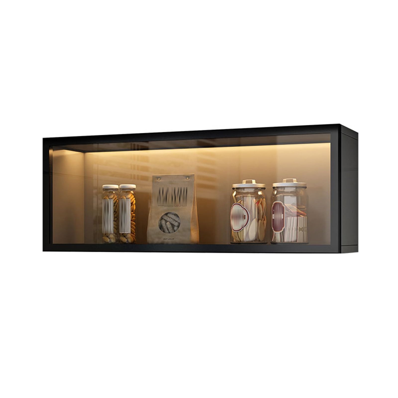 Moderner Küchenwandschrank mit Doppeltür und Glasfront, dekorativer Wandmontage-Aufbewahrungsschrank für Küche, Esszimmer und Speisekammer(Nero,80cm)