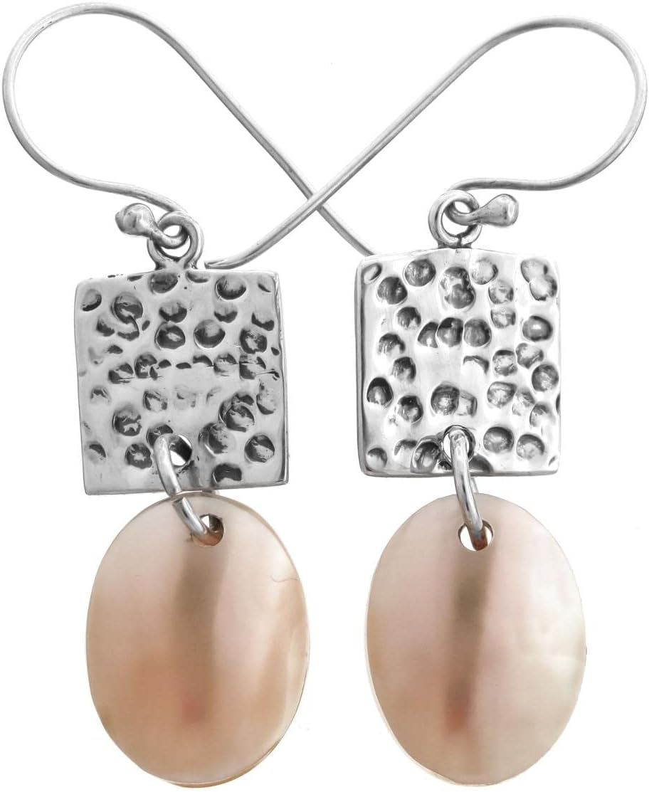 Yellow Abalone Shell Hammered 925 Sterling Silver Earrings, 1"