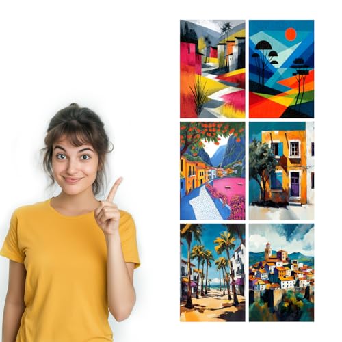 Image of SiddArtify Tropical Landscape Wall Art Prints Set - Modern Cityscape Poster Decor for Living Room Bedroom Office - 8x12 inch Board Pack of 6