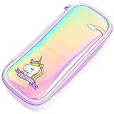 INTVN Estuche Escolar Unicornio, Estuche de Lápices , Bolso de Almacenamiento Transparente para Estudiantes, Púrpura