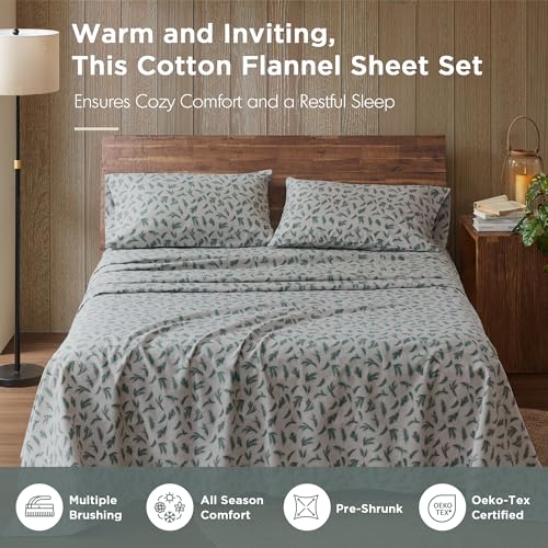 Image of Woolrich Cotton Sheet Set Cottage Charms Print, 100% Cotton Flannel Sheets Warm & Fuzzy Bedding Set Cal King Size Sheets, Fitted Pocket Fits Up to 14 inch Mattress, Cal King Pine Branches, 4 Piece