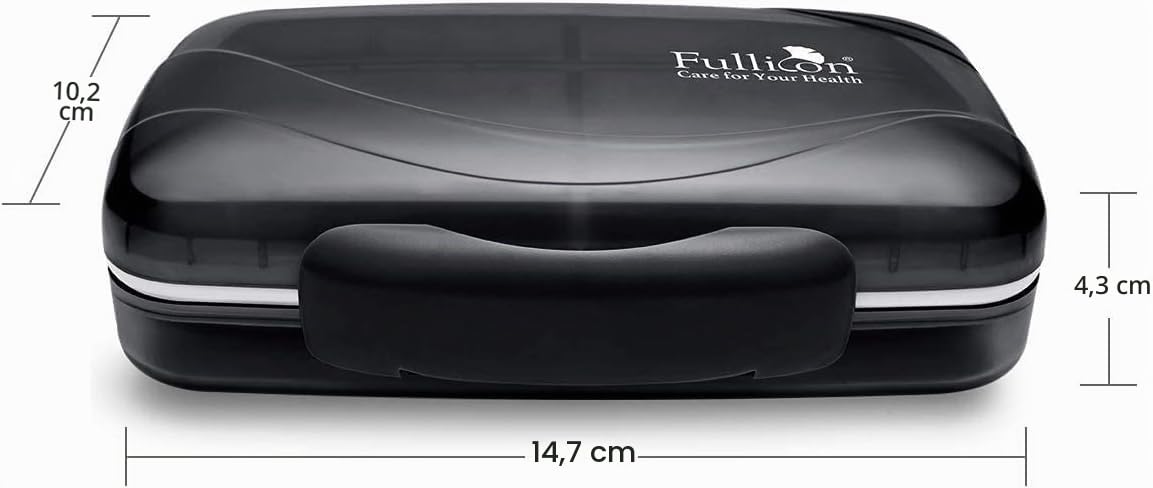 Fullicon Organizador de píldoras de viaje organizador de medicamentos portátil grande 8 compartimentos caja de pastillas estuche de viaje con vitaminas soporte hermético y a prueba de humedad (negro)
