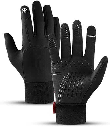 HASALI Guantes de ciclismo impermeables para hombres y mujeres, forro polar resistente al viento, pantalla táctil, antideslizantes, dedos completos,