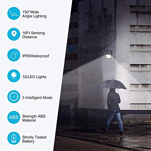 Solar Lights Outdoor, [6 Pack/3 Modes/50LED] SEZAC Motion Sensor Security Lights Solar Security Lights IP 65 Wireless Waterproof Outdoor Lights for Garden Patio Yard Deck Garage Fence Pool - Thumbnail 2