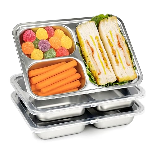 Consejos para Comprar Contenedores de oficina - solo los mejores. 49 YOCOMPME Contenedores para Snacks de Acero Inoxidable con Tapas, Juego de 3 Recipientes,Loncheras Reutilizables para Niños y Adultos,Contenedores para Escuela, Oficina y Viajes(3...