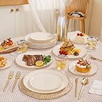 bUCLA 150PCS Ivory Plastic Plates with Gold Trim - Heavy Duty Cream Plastic Disposable for Party & Wedding - Include 25 Each（Dinner & Dessert） Plates, 25 Knives, 25 Forks, 25 Spoons & 25 Cups - Image 5