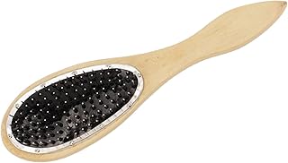 Wig Brush Comb, Wooden Handle Steel Pin Rubber Prevent Frizzing No Static, with Polished Burr, for Home Store Care