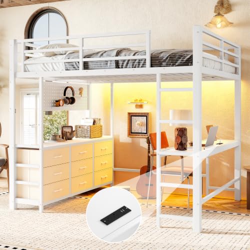 Image of Bellemave Full Size Loft Bed Frame with Desk and Storage Drawers,White