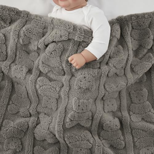 Image of CREVENT 30 inchX40 inch Cozy Soft Warm Sherpa Baby Blanket for Girls Boys, Newborn Essentials for Infant, Baby Shower Receiving Gift - Tan Bear 75X100cm