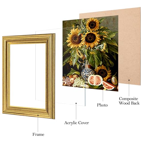 Image of eletecpro 4x4 Gold Picture Frames Set of 4, Vintage Photo Frames with Clear Acrylic Cover, Gallery Wall Art Display 4x4 Photo for Tabletop and Wall Mount, Home Decor