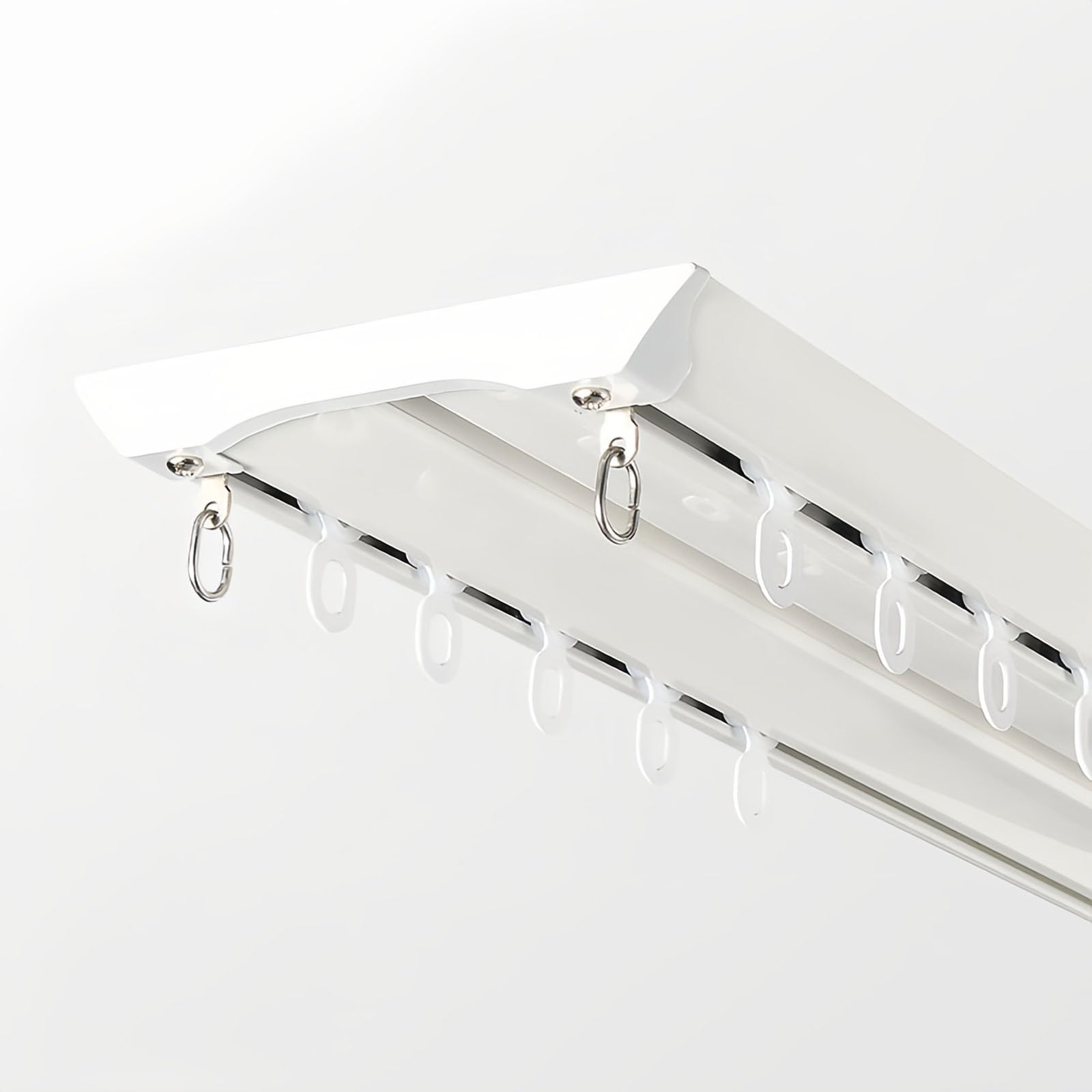 Curtain Track Ceiling Mounted, 70-600cm Aluminum Curtain Conjoined Double Rails Track System for Privacy Living Room Bedroom(White,120CM)