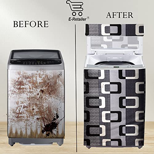 Image of Washing Machine Cover for Top Load 5kg to 7.5kg | Light Weight Dustproof Cover with Zip Enclosure | Geometric Fully Automatic Washer Protector for Indoor Outdoor Use | Size 23x23x35 Inch