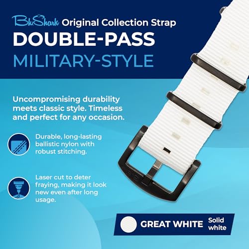 Image of BluShark - Original Collection Military-Style Waterproof Watch Strap, Fits All Timepiece Brands, Durable Nylon Wristwatch Accessories with Stainless Steel Buckle - 18mm, 20mm, 22mm & 24mm Watch Bands