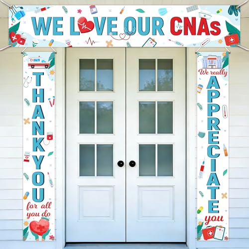 3pcs CNA Week Banner Set Cna Week Decorations Porch Banner We Love Our Cnas Banner Thank You or All You Do Banner for Cna Week Decorations Cna Appreciation Gifts for Nursing Home Week