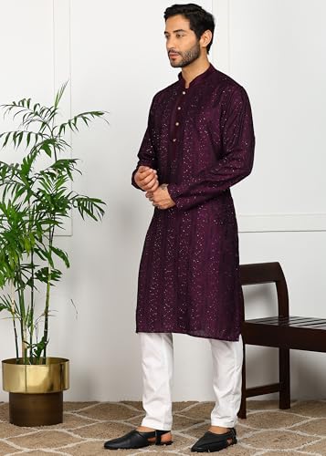 Image of Amazon Brand - Tavasya Men Maroon Self-Design Sequinned