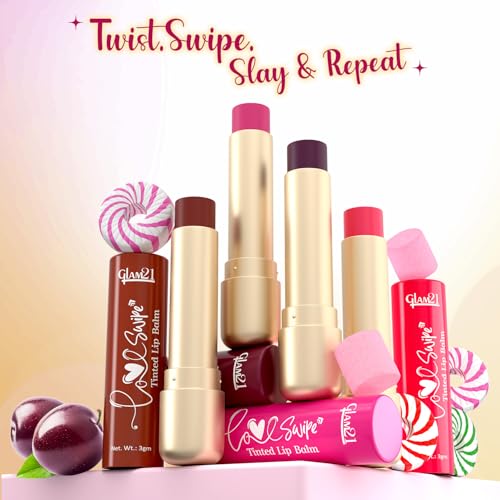 Image of Glam21 Love Swipe Tinted Lip Balm | Lip Care with Vitamin-C, HA, Ceramide & SPF 30 | Hydrates, Protects & Nourishes for Soft, Radiant Lips All Day | 3gm Each (Candy Red, Pink Marshmallow & Lush Plum)