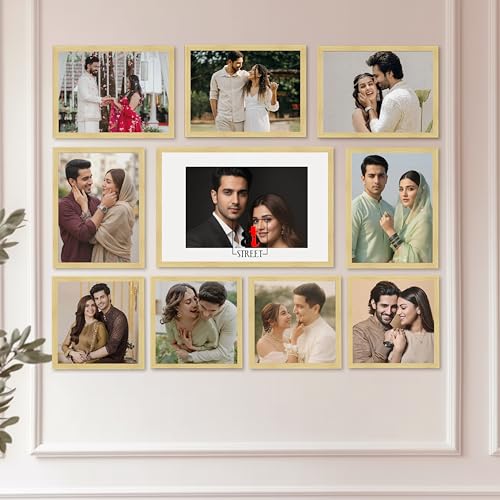Image of Art Street Photo Frame Set of 10 Beige Wall Decor Collage Display Hanging Family Picture Frames Gallery Collection Decor Items Wall Mount Frames Birthday Anniversary, 8x8, 8x12 and 12x16 In