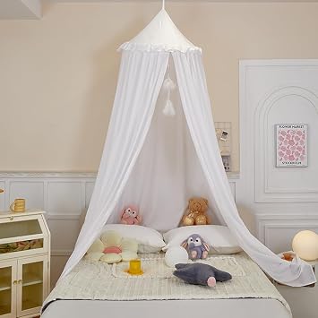 Large White Children Bed Canopy Round Dome Girls Mosquito Net Kids Princess Play Tents Nursery Room Decoration for Baby